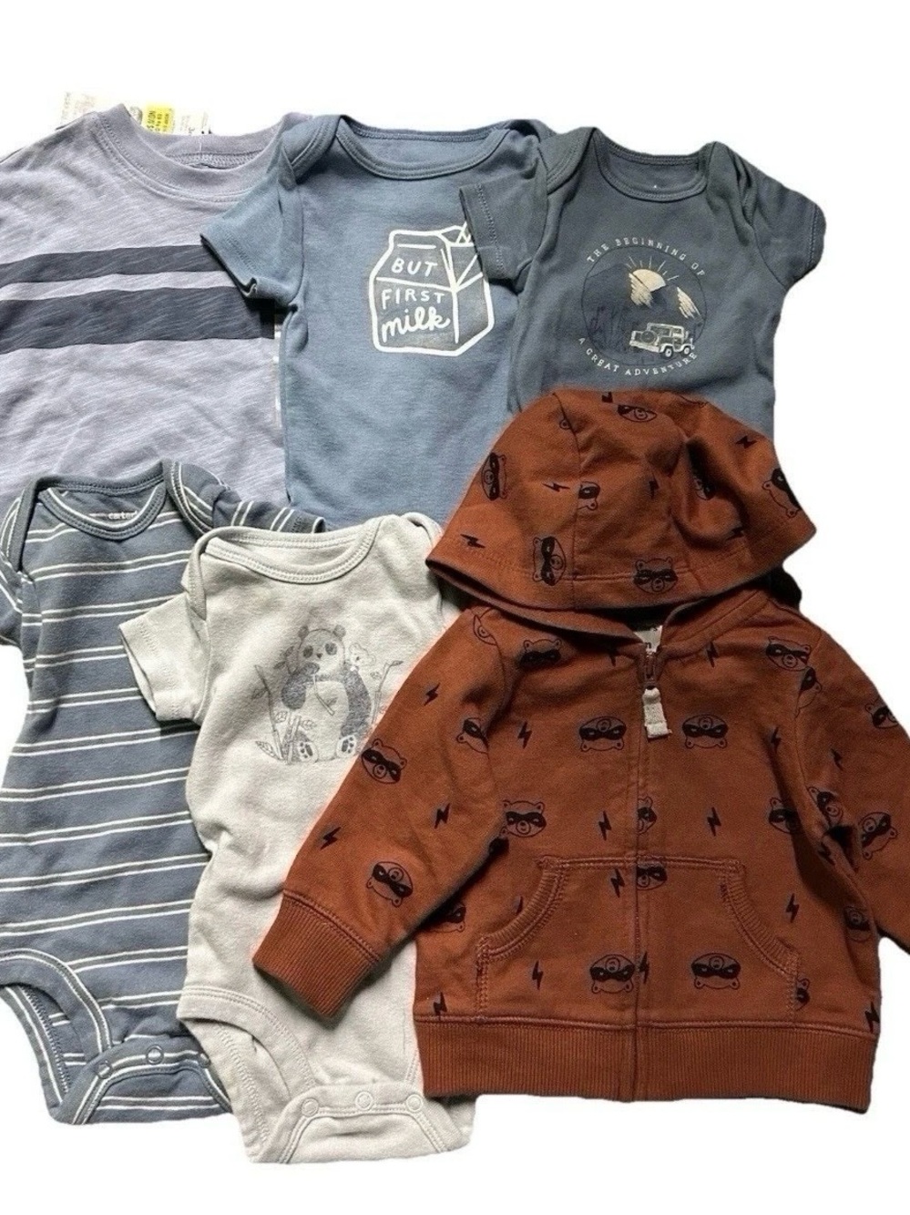 Baby Boy T Shirt Short Sleeve Bodysuits Zip Up Jacket Size 0-3 Months